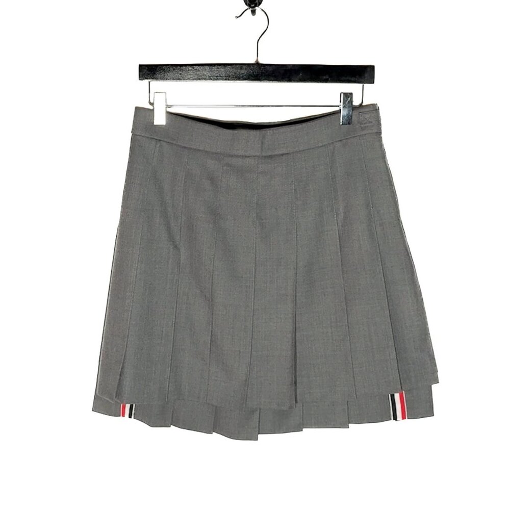 Thom Browne Grey Wool Pleated Skirt